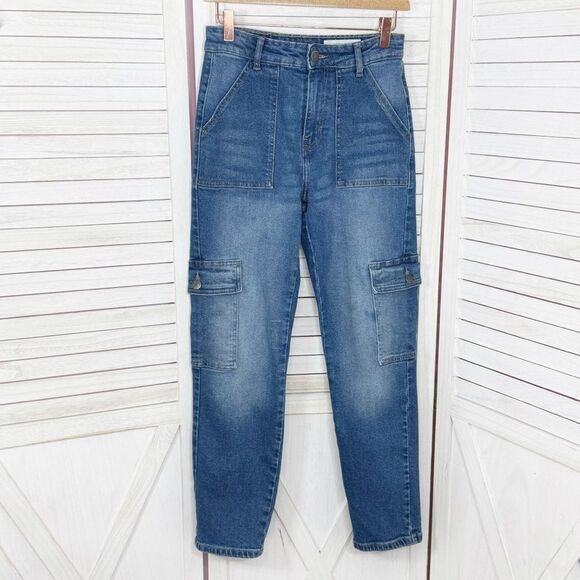 Noisy May Moni High Rise Cargo Pocket Jeans Blue Size 26 - Picture 1 of 15